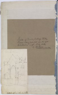 Digital copy of page 7 verso: Pencil sketch of South West elevation of Trinity College Church
Insc. "South West view of Trinity College Church. 1836 19 April."
'MEMORABILIA, JOn. SIME  EDINr.  1840'
