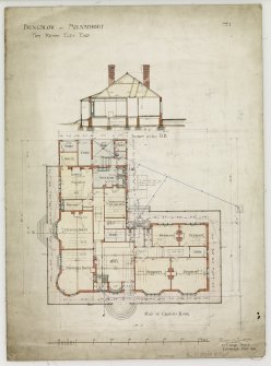 Milnathort, Bungalow for Henry Eley.
Section and plan of ground floor.
Titled: 'Bungalow At Milnathort   For Henry Eley Esqre'.
Insc: 'No.1'.   '94 George Street   Edinburgh   Feby. 1896'.
Signed: 'Dunn and Findlay Architects'.