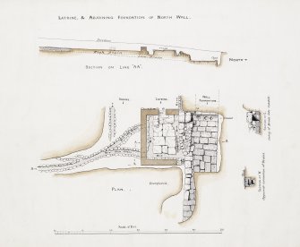 Plan and section of the latrine and adjoining foundation of N wall.