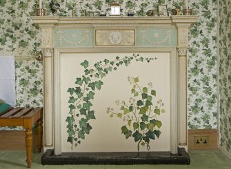 Detail of fireplace within the Ivy guest bedroom (South wing, 1st floor) of Haddo House, Aberdeenshire.