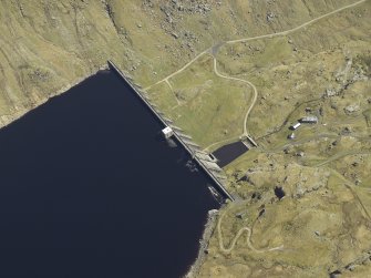 Oblique aerial view centred on the dam, taken from the W.