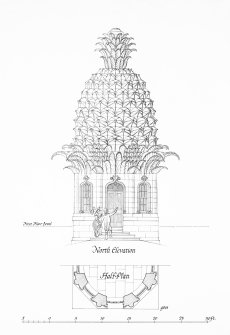 Publication drawing; the Pineapple, north elevation and half-plan.
