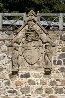 Detail of stone memorial panel on east wall