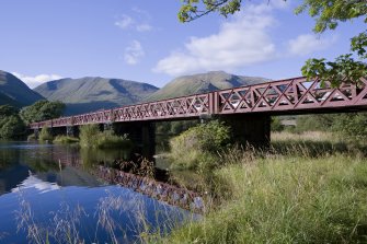 View of Awe Viaduct, Dalmally, from south. This bridge carries the Crianlarich-Oban line of the former Caledonian Rly over the River Orchy at the NE corner of Loch Awe.