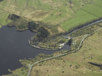 Oblique aerial view centred on the dam and power station, taken from the WNW.