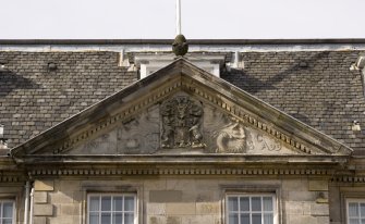 Detail of East Front pediment showing Coat of Arms of William 2nd earl of Annandale, dated 1699.