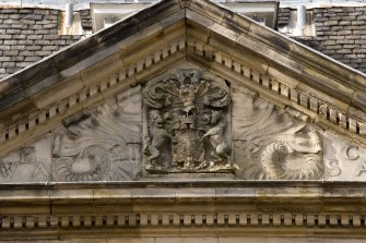 Detail of East Front pediment showing Coat of Arms of William 2nd earl of Annandale, dated 1699.