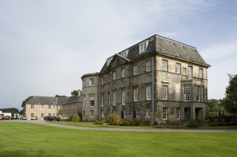 View showing rear elevation of original Sir William Bruce house from SW with David Bryce extension beyond.