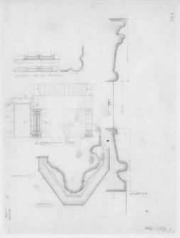 Survey drawing; Castle Lachlan, elevation of fire-place in first-floor of S tower, profile mouldings and detail of cill fragment.