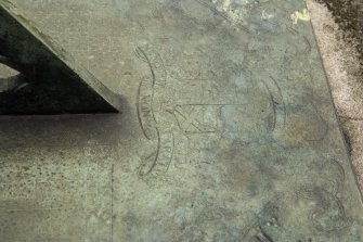 Detail showing the Annandale Crest on Western sundial, Craigiehall House, Edinburgh.