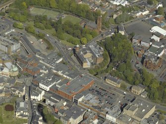 General oblique aerial view centred on the Corn Exchange, taken from the WSW.