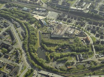 Oblique aerial view of the museum and canal basin, taken from the NE.