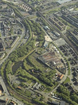 Oblique aerial view of the museum and canal basin, taken from the NNW.