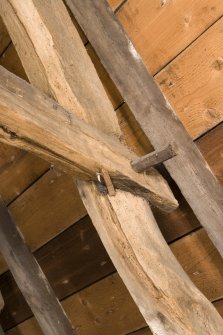 Interior. Detail of pegged wood joint