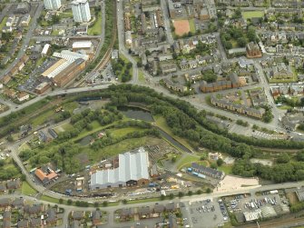 Oblique aerial view of the museum and canal basin, taken from the SW.