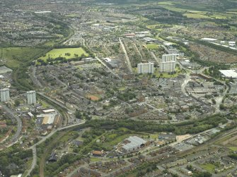 General oblique aerial view of the museum and canal basin, taken from the NW.