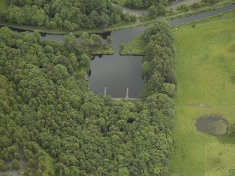 Oblique aerial view centred on the basin and canal, taken from the SW.