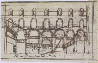 Digital copy of page 60 verso: Ink sketch of section of Nave of Dunfermline Church
Insc. "Section of Nave from East to West"
'MEMORABILIA, JOn. SIME  EDINr.  1840'