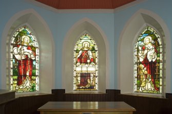 Interior. Chancel stained glass windows by A Ballantine & Son 1906 Detail