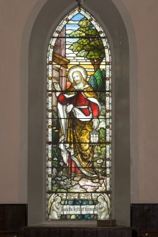 Interior. SE Gable stained glass window by A Ballantine & Son 1906 . Detail