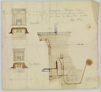 Sections and elevations showing details of fireplaces.