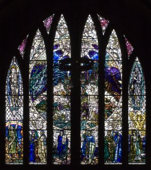Interior. N Transept Stained glass window by Douglas Strachan dated 1914 of The Creation