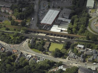 Oblique aerial view centred on the aqueduct and railway viaduct, taken from the SE.