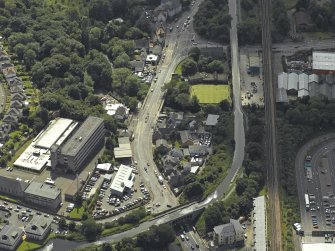 Oblique aerial view centred on Lanark Road aqueduct, taken from the ENE.