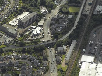 Oblique aerial view centred on Lanark Road aqueduct, taken from the NE.