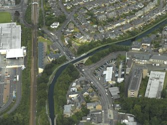 Oblique aerial view centred on Lanark Road aqueduct, taken from the W.