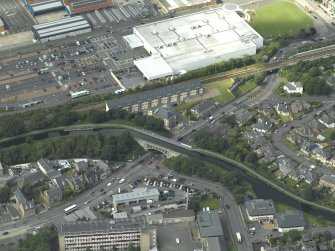 Oblique aerial view centred on Lanark Road aqueduct, taken from the S.