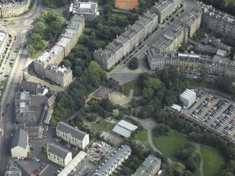 Oblique aerial view centred on the remains of Scotland Street station, taken from NW