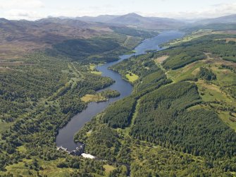 General oblique aerial view of the reservoir with Schiehallion in the distance, taken from the E.