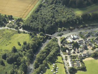 Oblique aerial view centred on the road bridge, taken from the ENE.