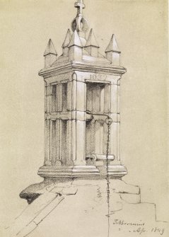Drawing of the belfry at Tibbermore Church.