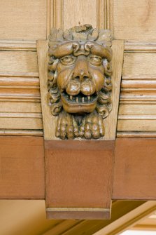 Interior.  Detail of carved wooden lion in Ante-Room.