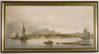 Interior. Detail of painting in the Ante-Room showing a view of Edinburgh from the Firth of Forth.