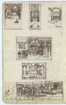 Page 60 verso: Ink sketches of details from interior of Dunfermline Church
'MEMORABILIA, JOn. SIME  EDINr.  1840'