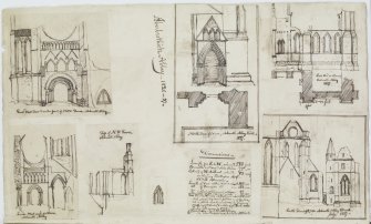 Page 83 verso: Ink sketches of Arbroath Abbey.
'MEMORABILIA, JOn. SIME  EDINr.  1840'