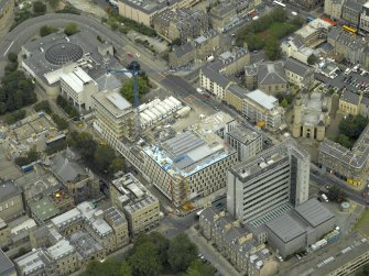 Oblique aerial view centred on the Informatics Forum, taken from the SSW.