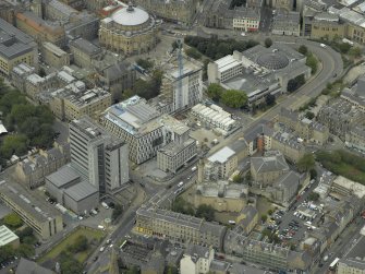 Oblique aerial view centred on the Informatics Forum, taken from the ESE.