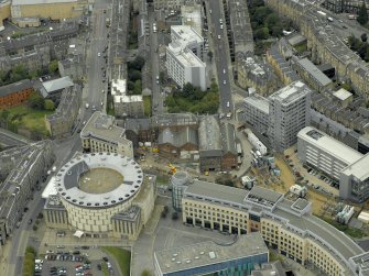 Oblique aerial view centred on the central electricity generating station with the EICC adjacent, taken from the E.