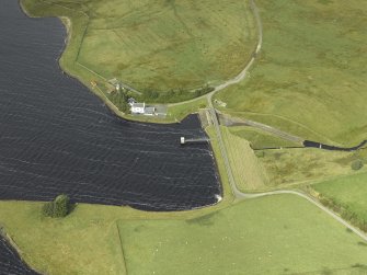 Oblique aerial view centred on the dam and pier, taken from the SSE.