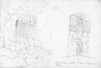 Annotated drawing of both faces of Eassie cross slab.