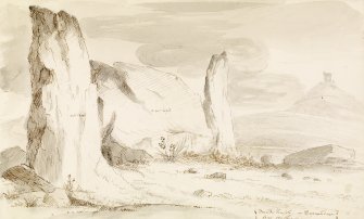 Annotated drawing of Stonehead recumbent stone circle.