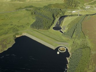 Oblique aerial view centred on the dam, taken from the WSW.