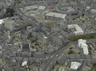 Oblique aerial view of the city centre centred on Marischal College, taken from the WSW.