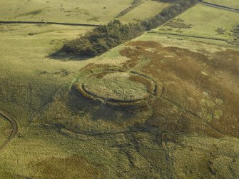 Oblique aerial view centred on the remains of the settlement, taken from the NW.