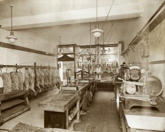 Edward Watson Sons and Co. Interior of butchers shop.