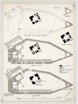 Plans of floors showing building sequence.